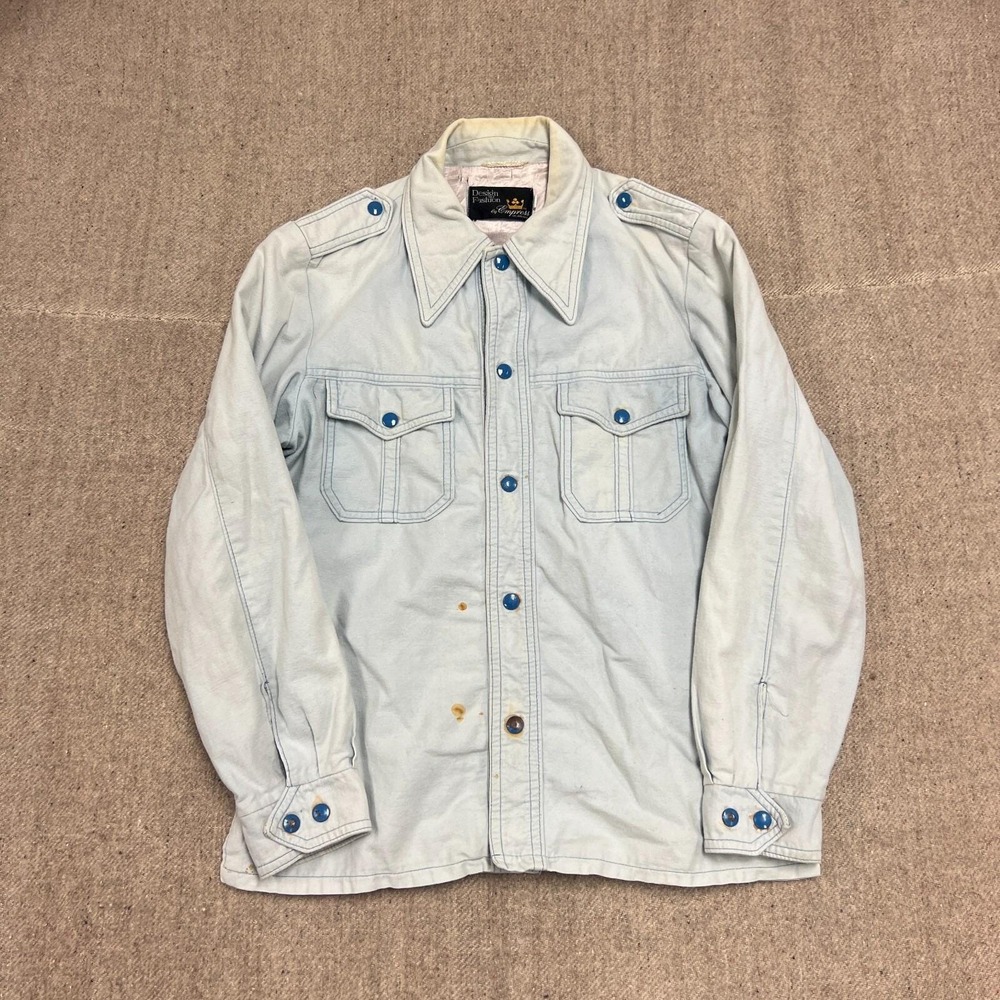 Vintage Sears‎ Button Up Shirt Mens Medium Blue 1970s Empress Long Sleeve Snaps